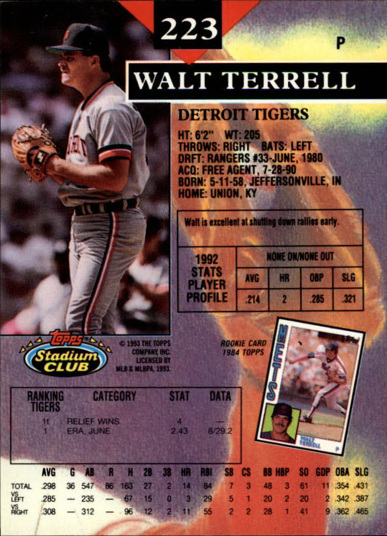 1993 Stadium Club #223 Walt Terrell back image