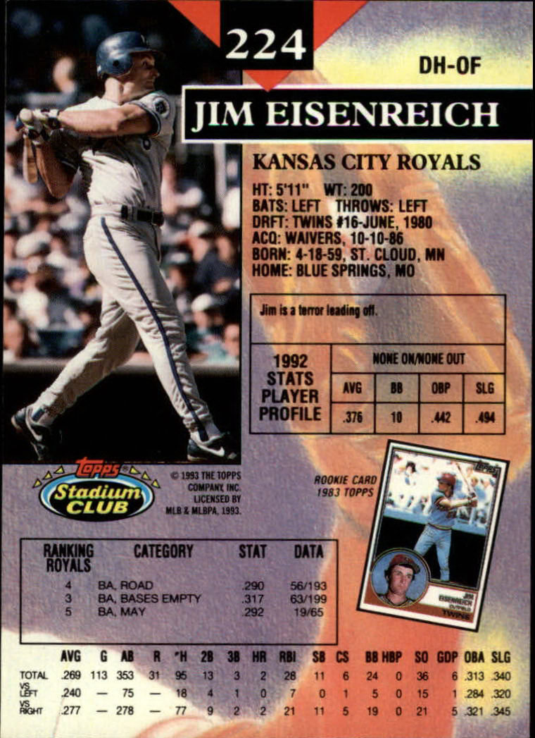 1993 Stadium Club Baseball Part 1 Main Set Card #1-249 - Picture 443 of 493