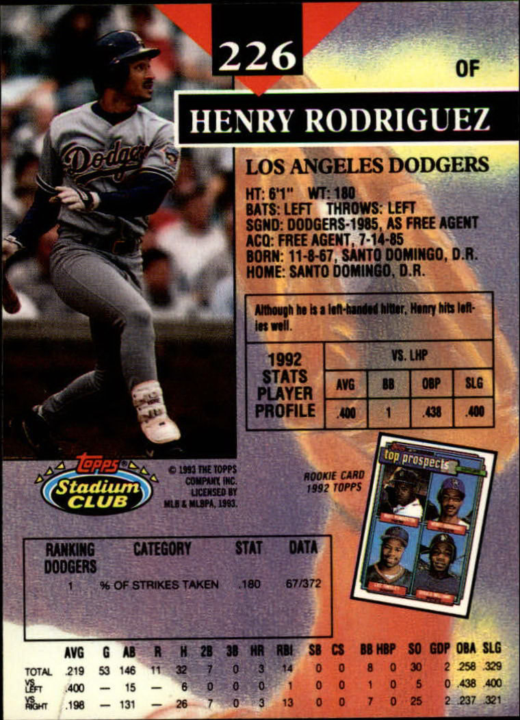 1993 Stadium Club #226 Henry Rodriguez back image