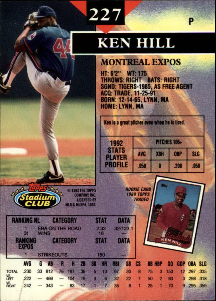 1993 Stadium Club Baseball Part 1 Main Set Card #1-249 - Picture 449 of 493