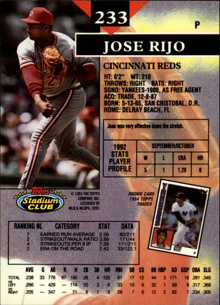 1993 Stadium Club Baseball Part 1 Main Set Card #1-249 - Picture 461 of 493