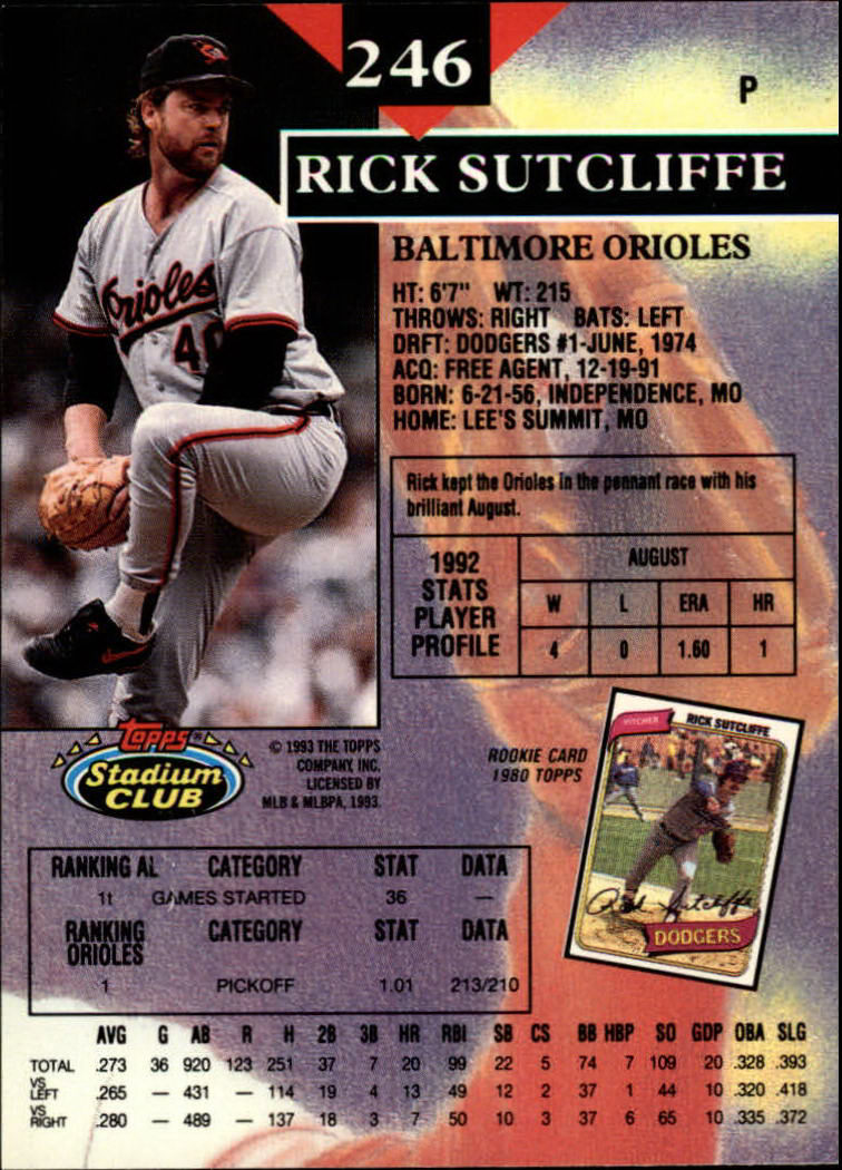 1993 Stadium Club Baseball Part 1 Main Set Card #1-249 - Picture 487 of 493