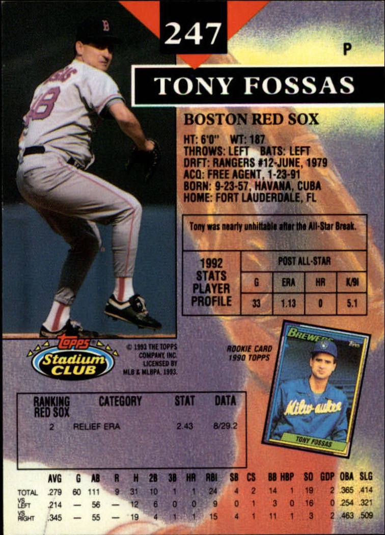 1993 Stadium Club Baseball Part 1 Main Set Card #1-249 - Picture 489 of 493