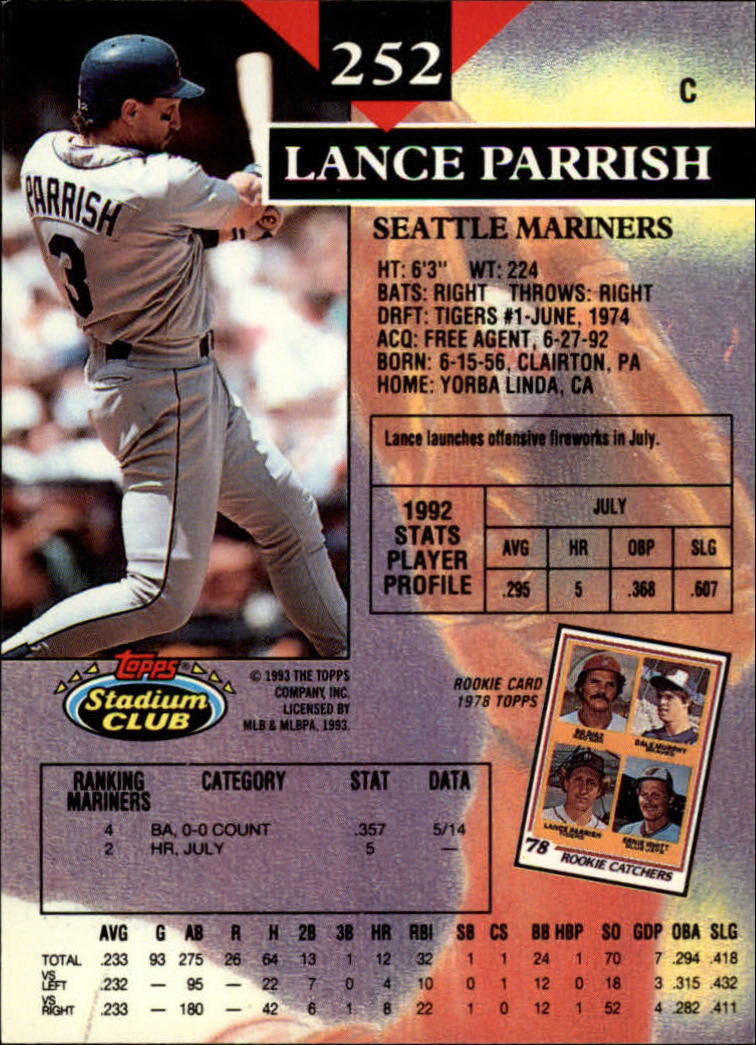 1993 Stadium Club #252 Lance Parrish back image