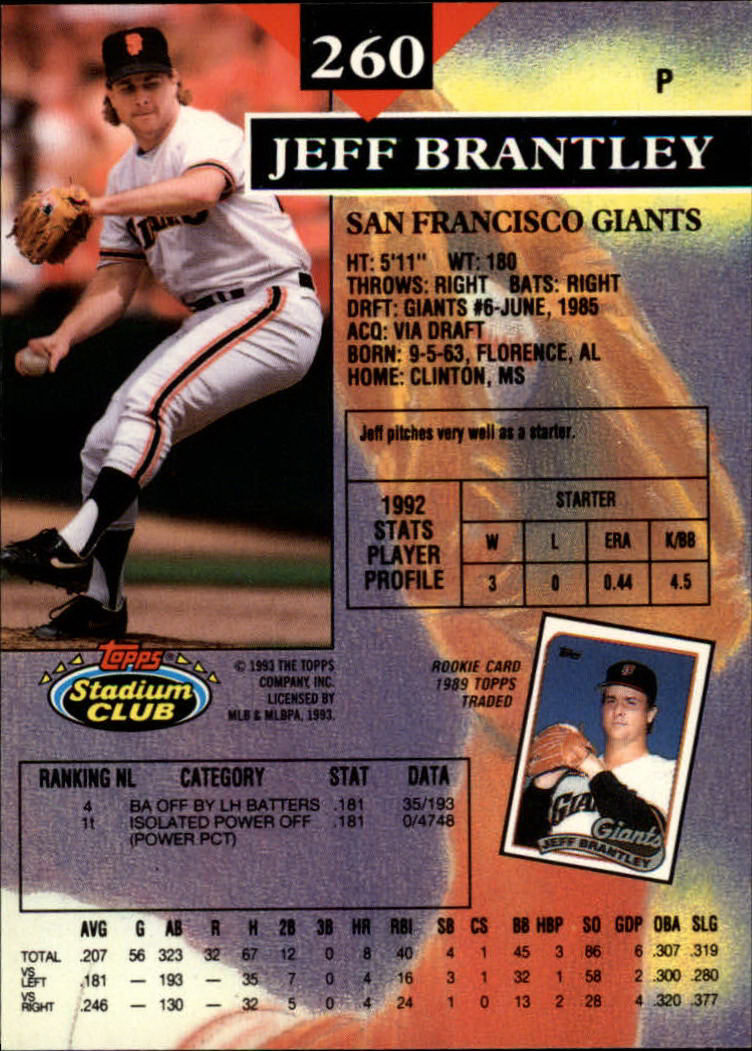 1993 Stadium Club #260 Jeff Brantley back image