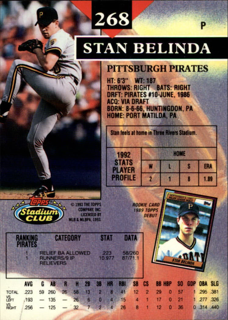 1993 Stadium Club #268 Stan Belinda back image
