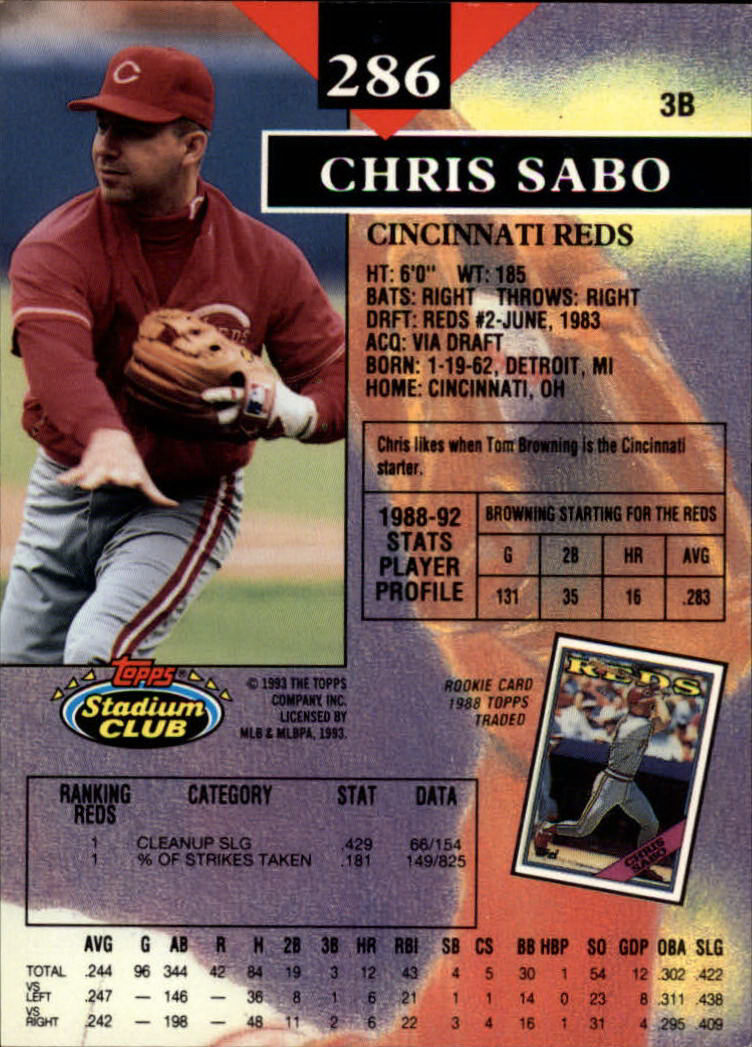 1993 Stadium Club #286 Chris Sabo back image