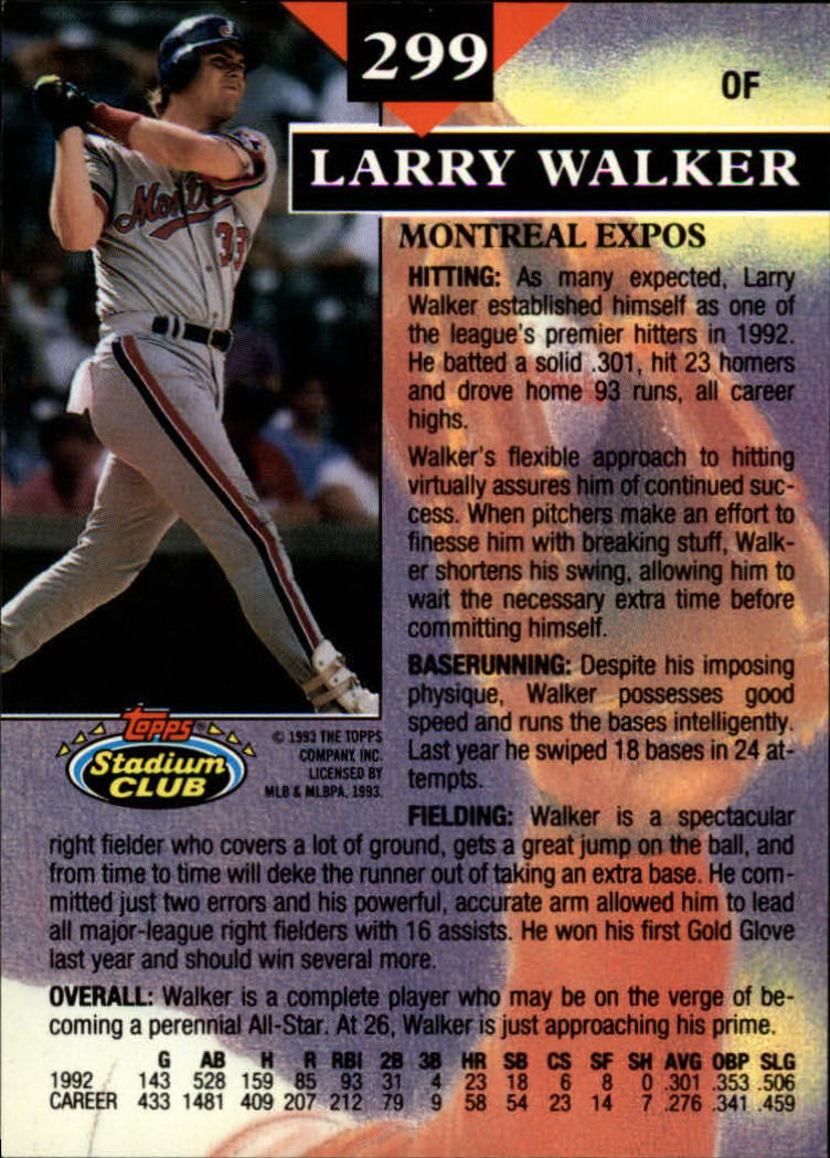 1993 Stadium Club #299 Larry Walker MC back image