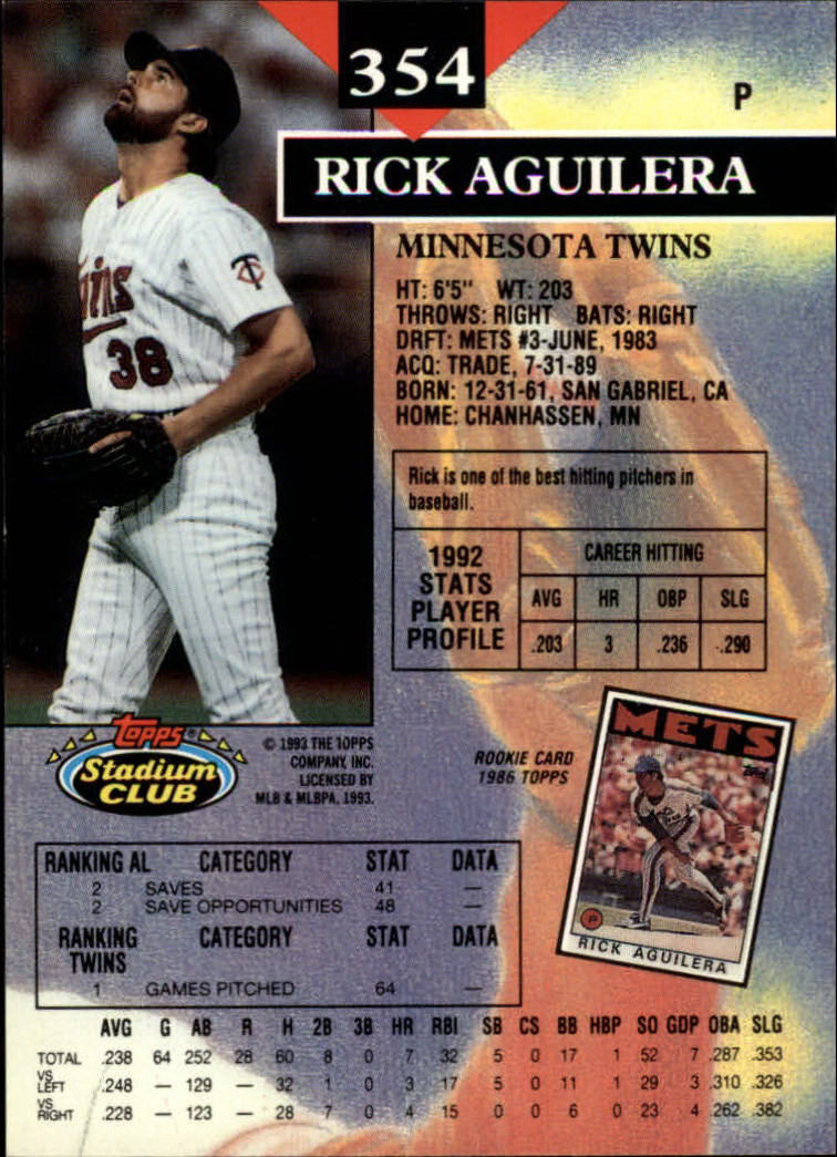 1993 Stadium Club #354 Rick Aguilera back image
