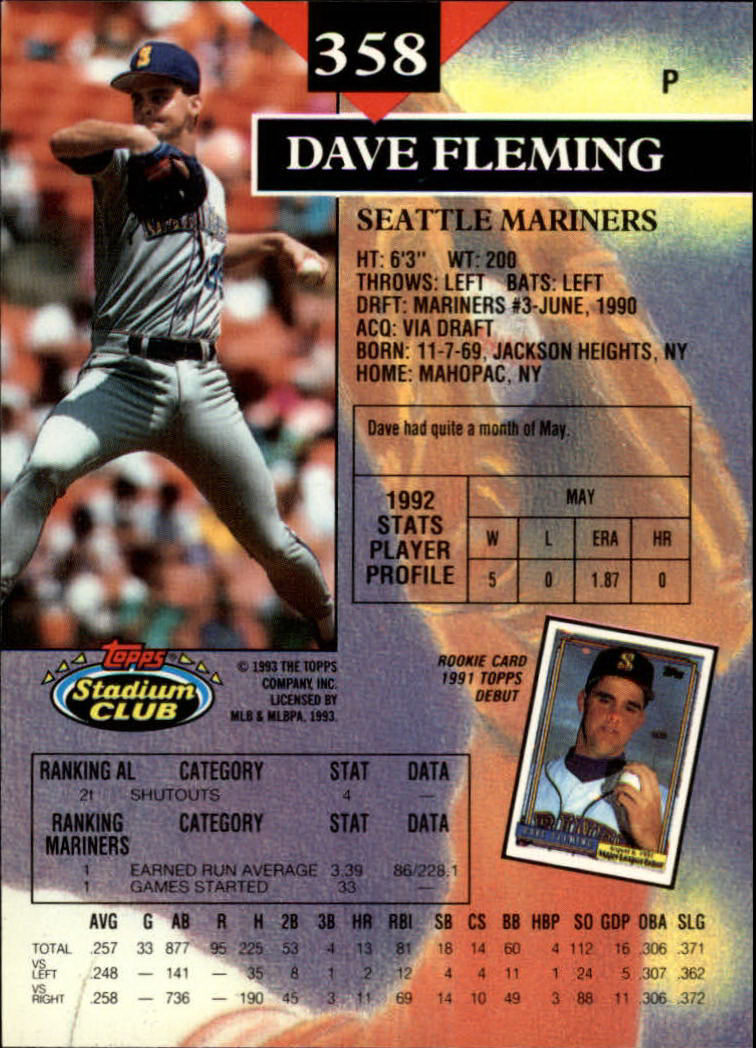 1993 Stadium Club #358 Dave Fleming back image