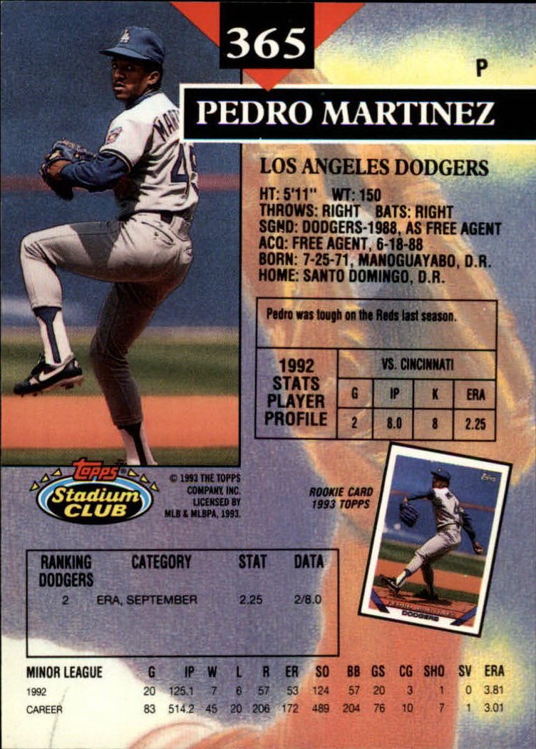 1993 Stadium Club #365 Pedro Martinez back image