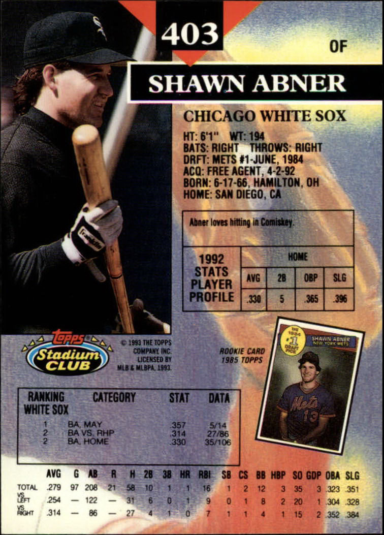 1993 Stadium Club #403 Shawn Abner back image