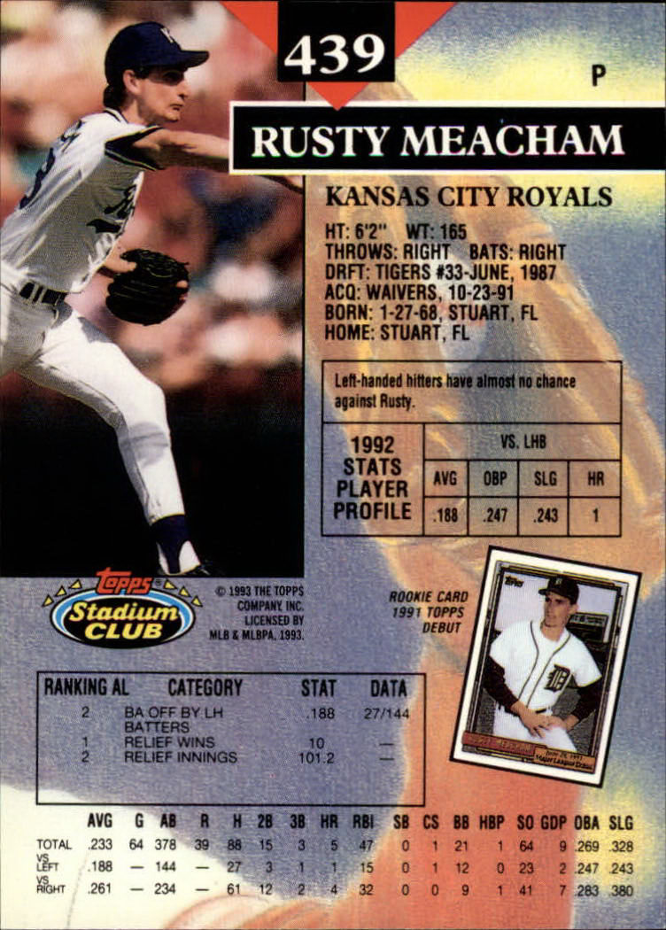 1993 Stadium Club #439 Rusty Meacham back image