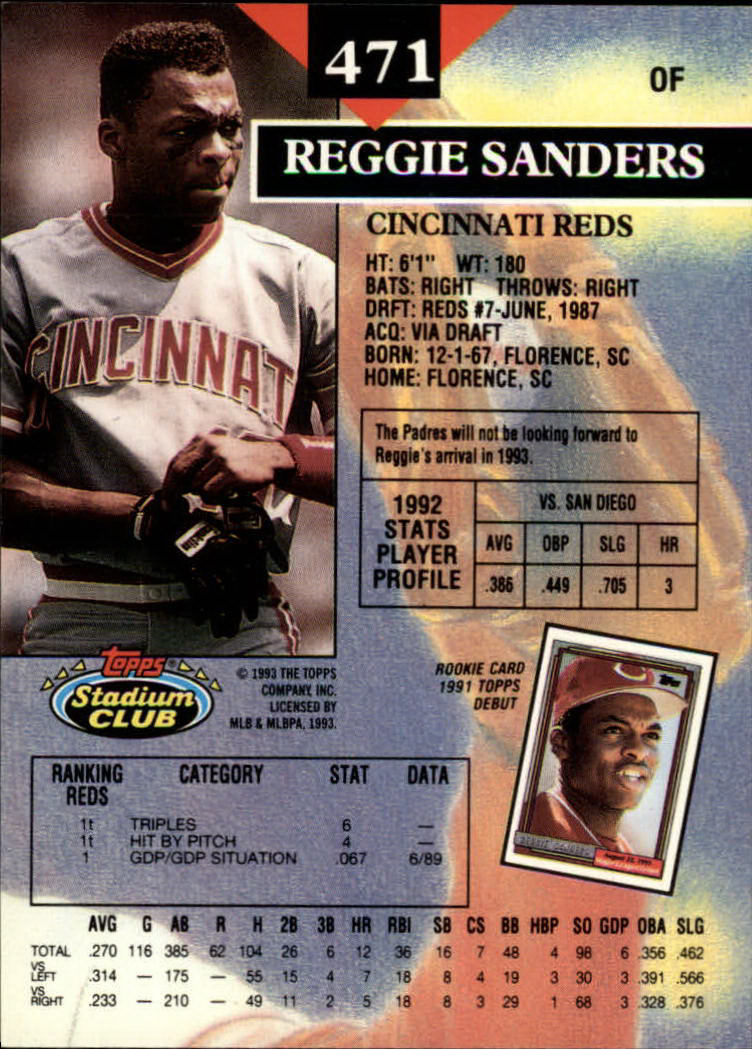 1993 Stadium Club #471 Reggie Sanders back image