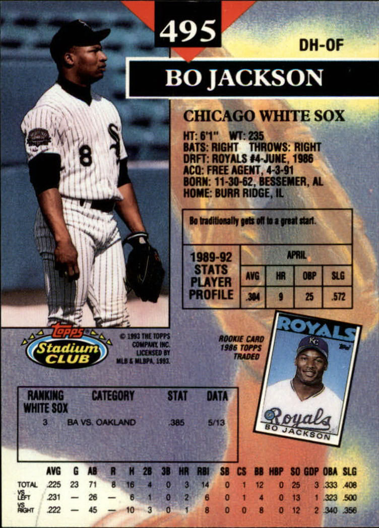 1993 Stadium Club #495 Bo Jackson back image
