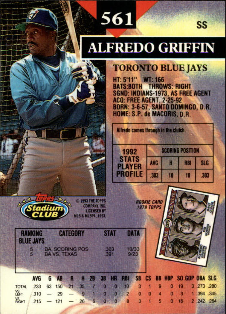 1993 Stadium Club #561 Alfredo Griffin back image