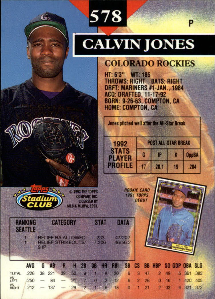 1993 Stadium Club #578 Calvin Jones back image