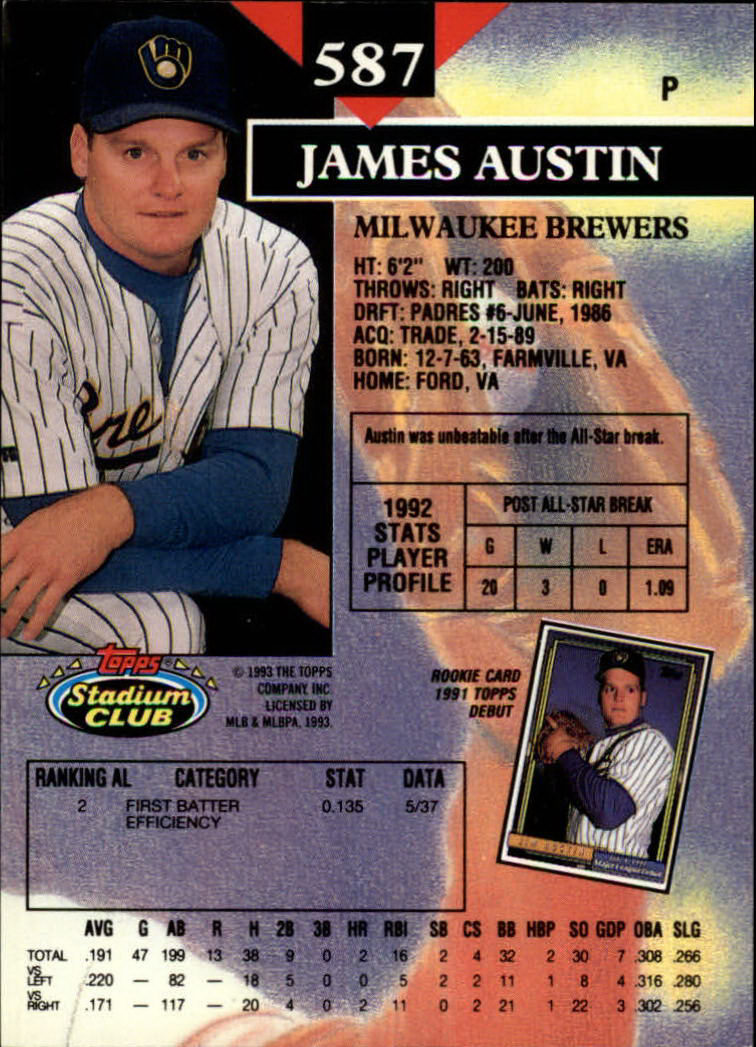 1993 Stadium Club #587 Jim Austin back image