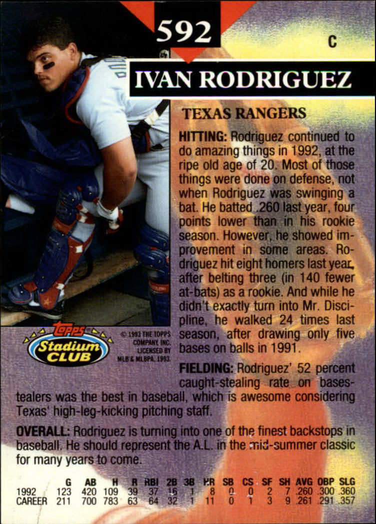 1993 Stadium Club #592 Ivan Rodriguez MC back image