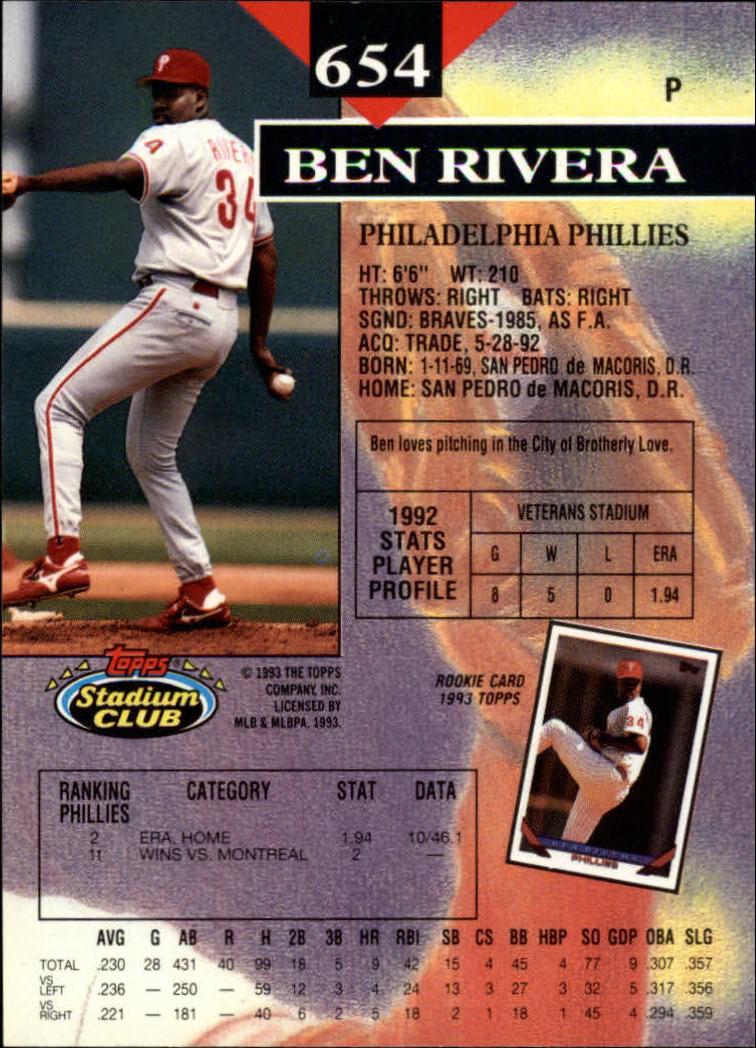1993 Stadium Club #654 Ben Rivera back image