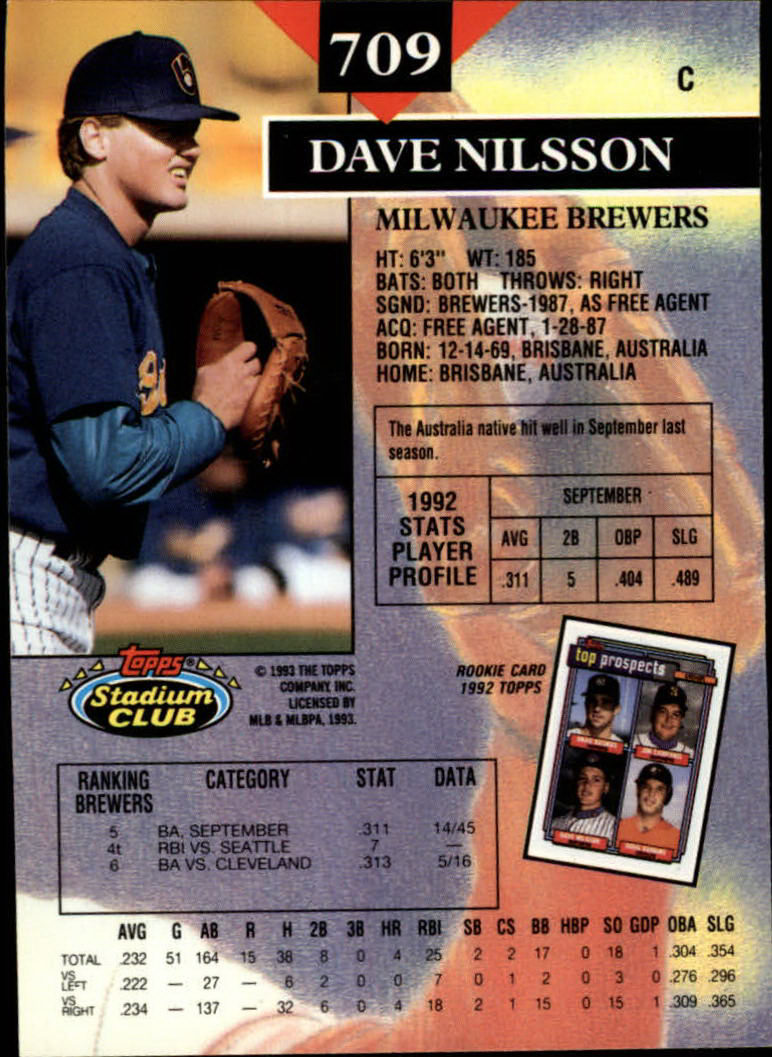 1993 Stadium Club #709 Dave Nilsson back image