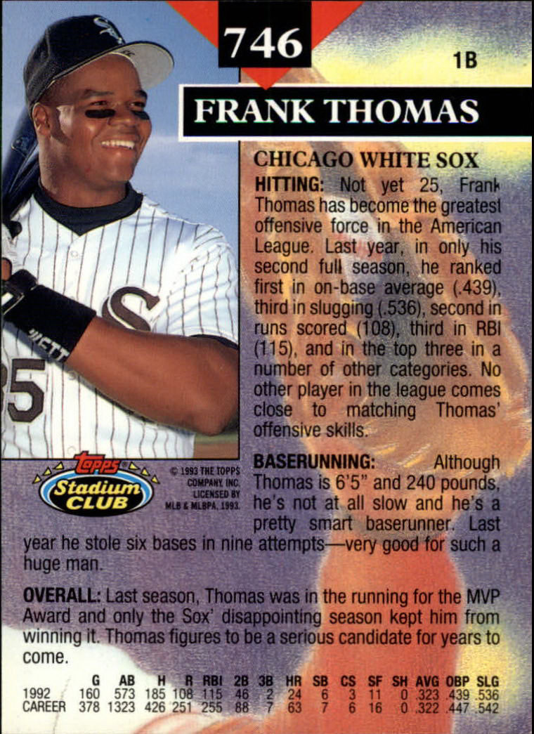 1993 Stadium Club #746 Frank Thomas MC back image