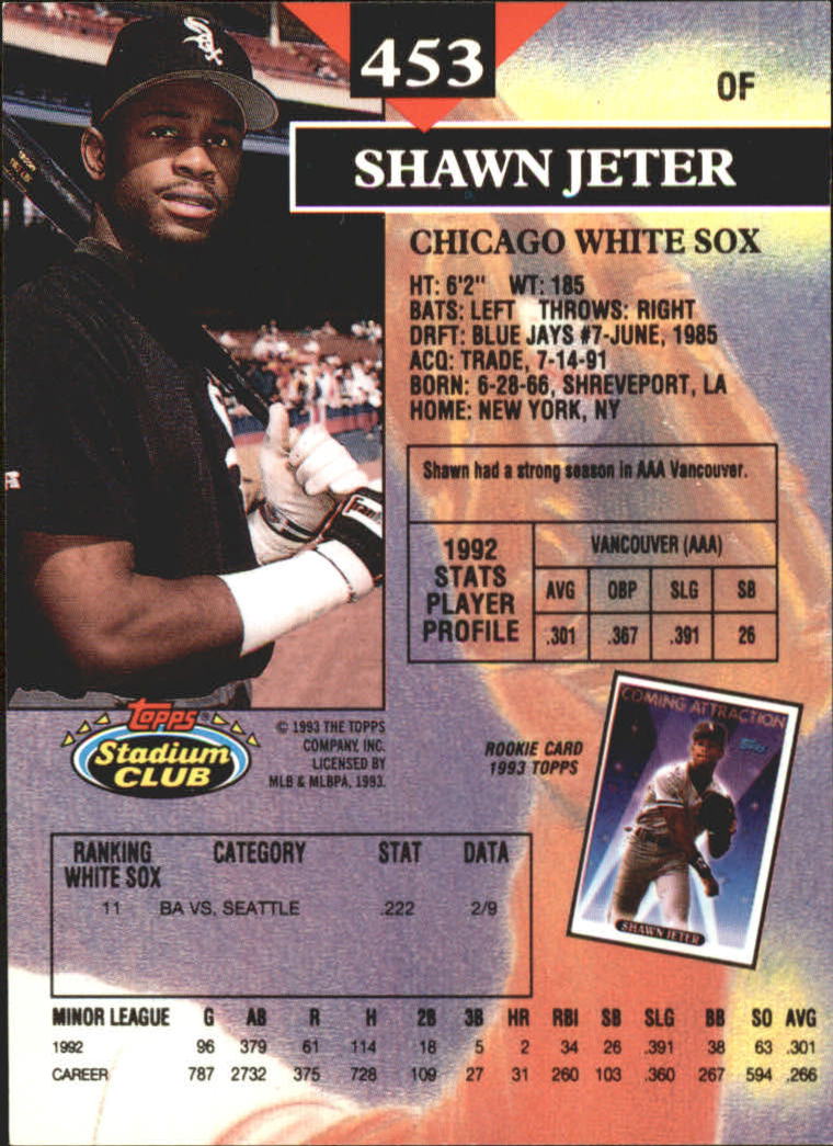 1993 Stadium Club First Day Issue #453 Shawn Jeter back image