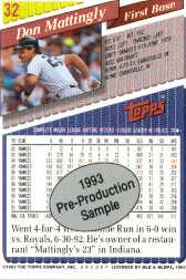 1993 Topps Pre-Production #32 Don Mattingly back image