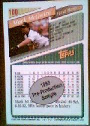 1993 Topps Pre-Production #100 Mark McGwire back image