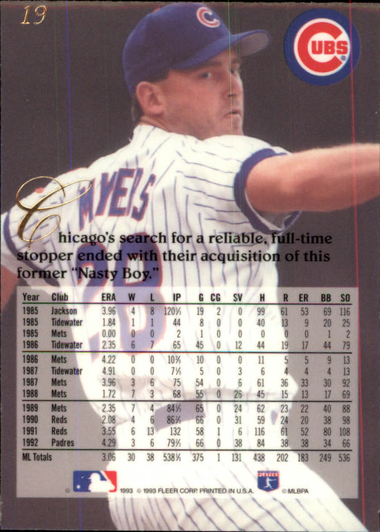 1993 Flair #19 Randy Myers back image