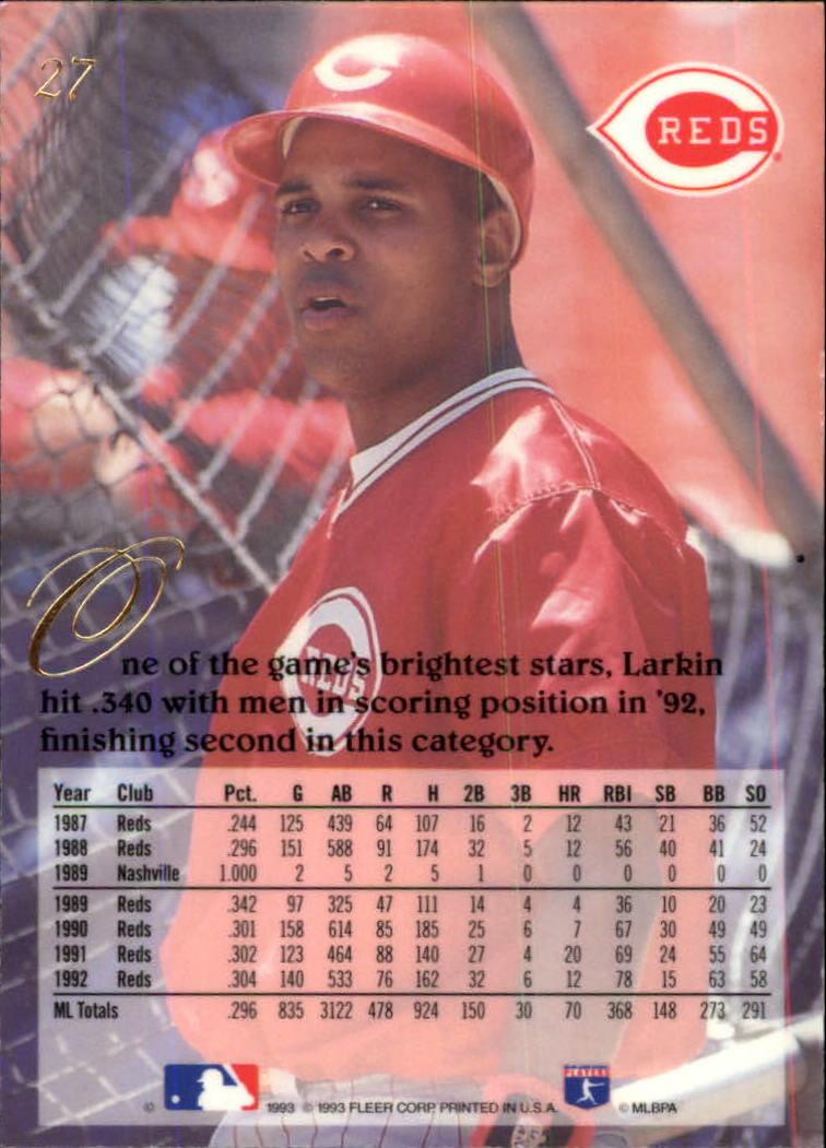 1993 Flair #27 Barry Larkin back image