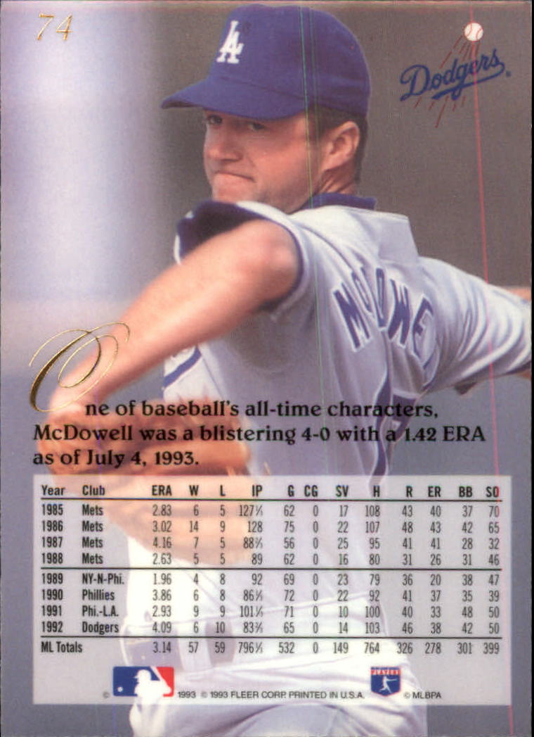 1993 Flair #74 Roger McDowell back image