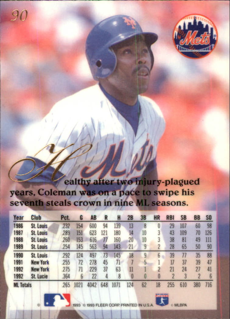 1993 Flair #90 Vince Coleman back image