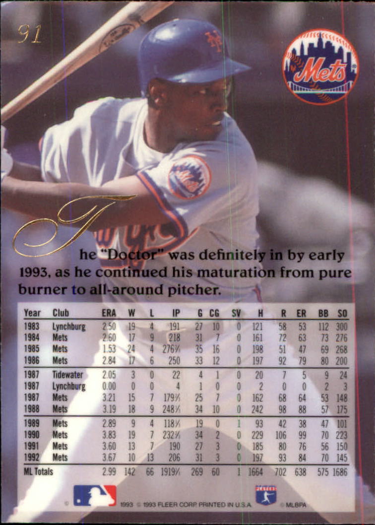1993 Flair #91 Dwight Gooden back image