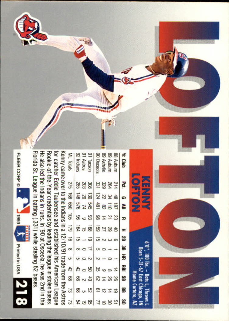 1993 Fleer #218 Kenny Lofton back image