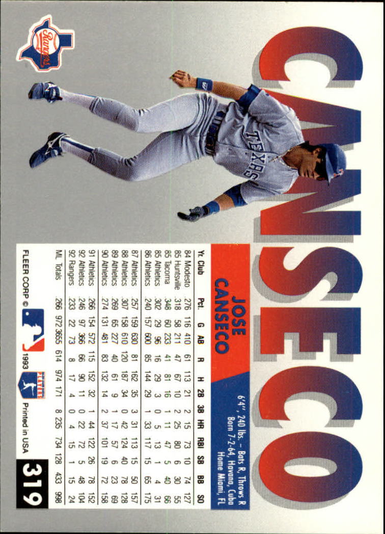 1993 Fleer #319 Jose Canseco back image