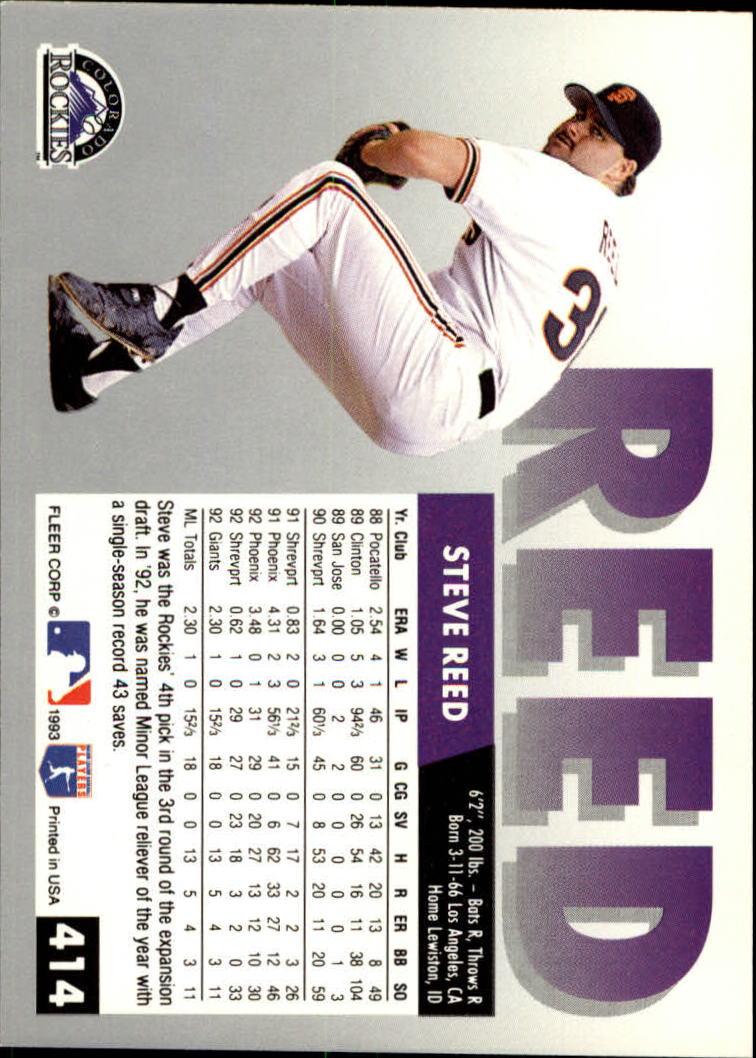 1993 Fleer #414 Steve Reed RC back image