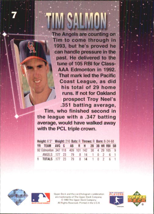 1993 Fun Pack #7 Tim Salmon back image