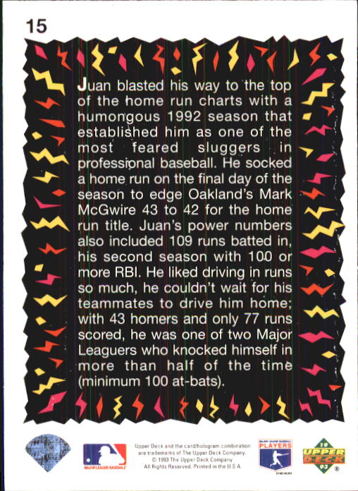 1993 Fun Pack #15 Juan Gonzalez HS back image