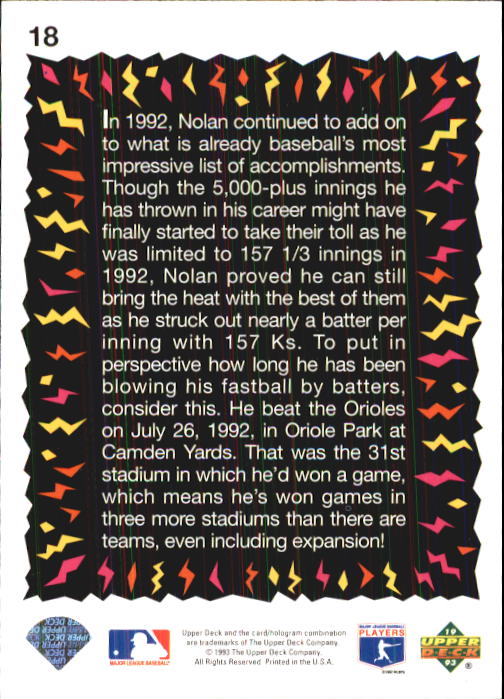 1993 Fun Pack #18 Nolan Ryan HS back image