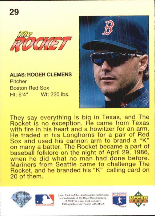 1993 Fun Pack #29 Roger Clemens HERO back image