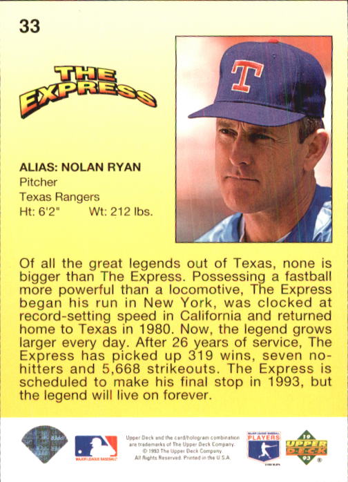 1993 Fun Pack #33 Nolan Ryan HERO back image