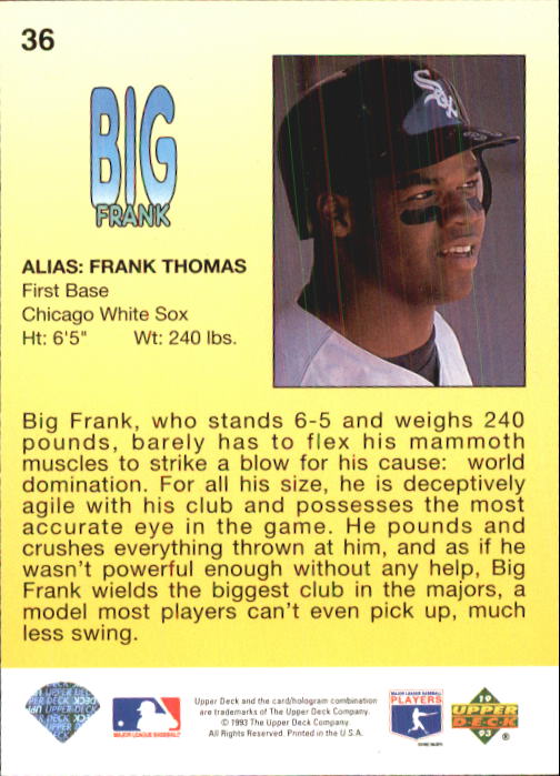 1993 Fun Pack #36 Frank Thomas HERO back image