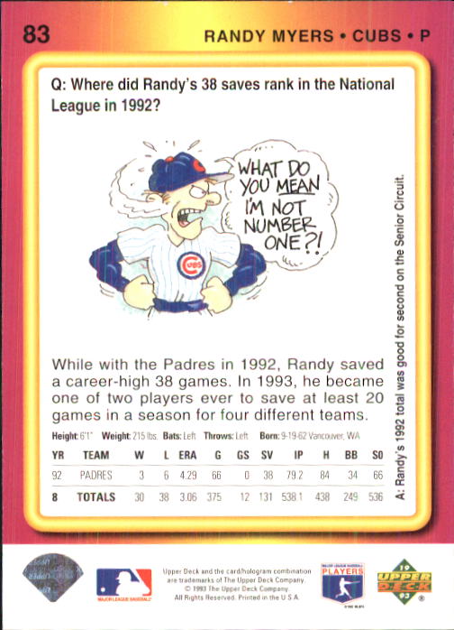 1993 Fun Pack #83 Randy Myers back image
