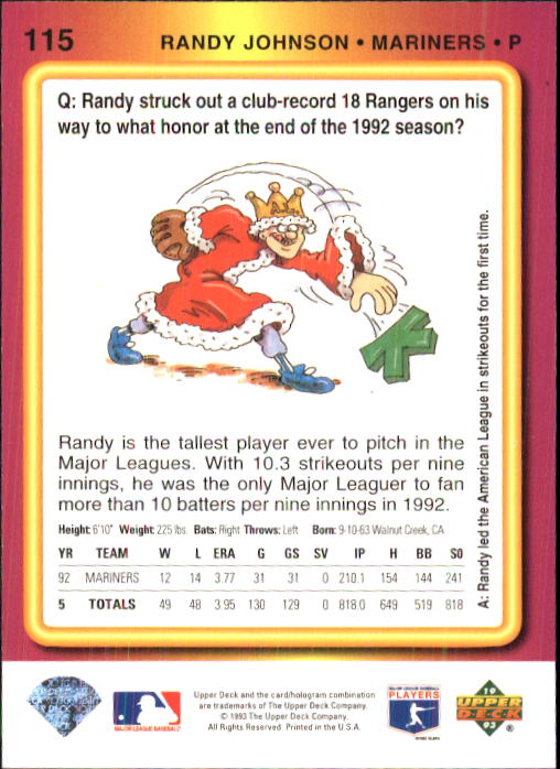 1993 Fun Pack #115 Randy Johnson back image