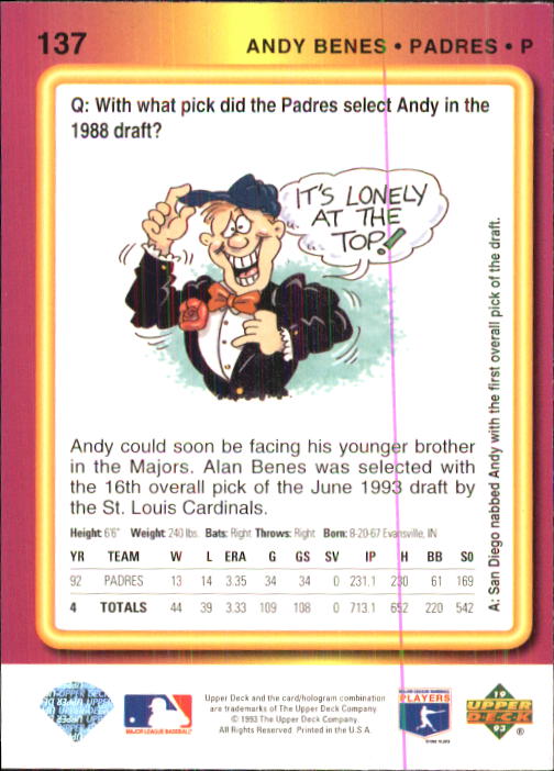 1993 Fun Pack #137 Andy Benes back image