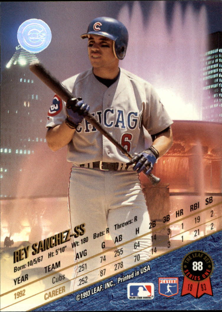 1993 Leaf #88 Rey Sanchez back image