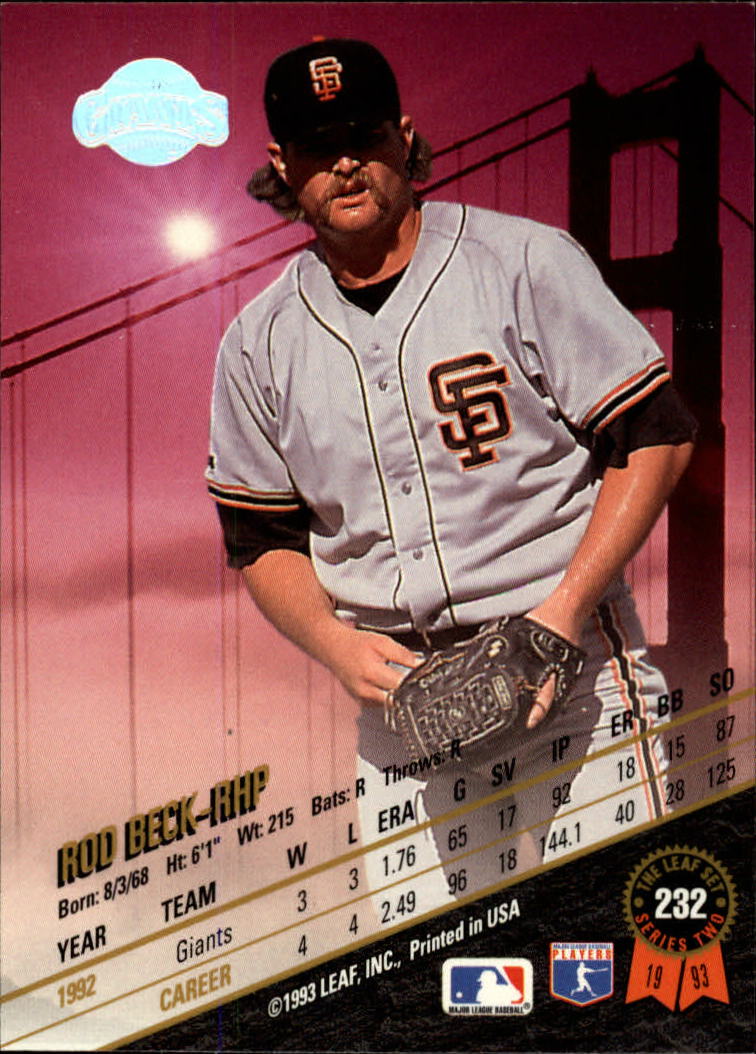 1993 Leaf #232 Rod Beck back image