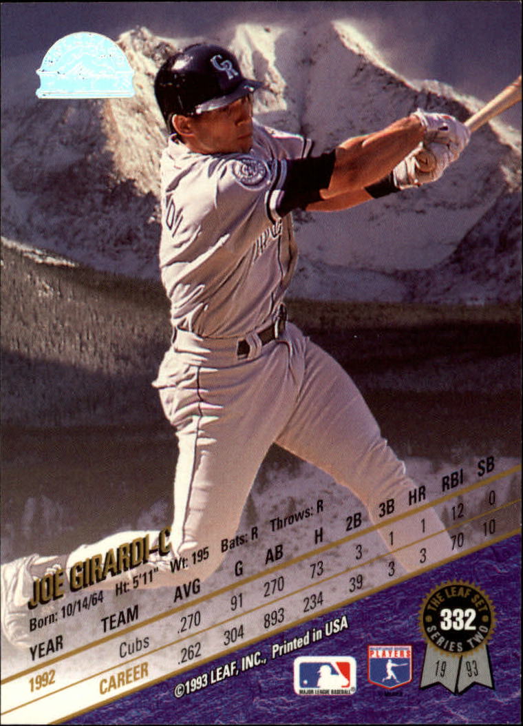 1993 Leaf #332 Joe Girardi back image