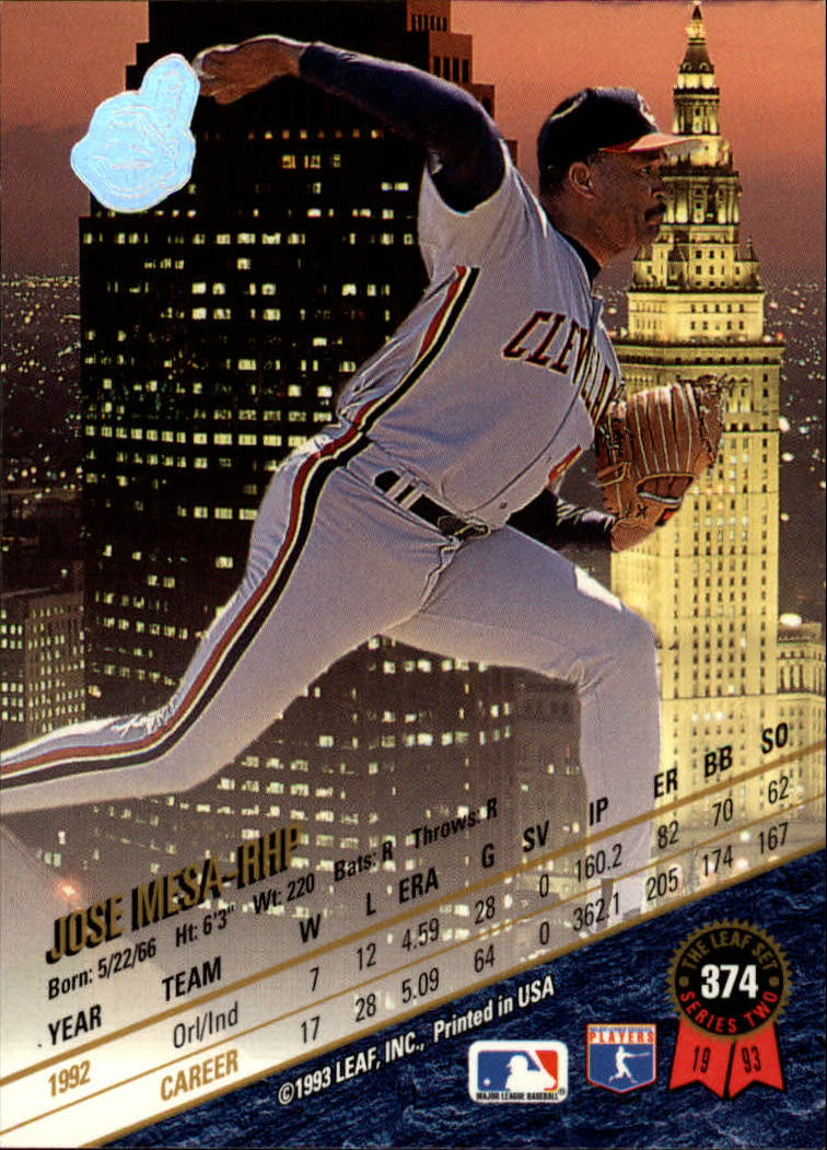 1993 Leaf #374 Jose Mesa back image
